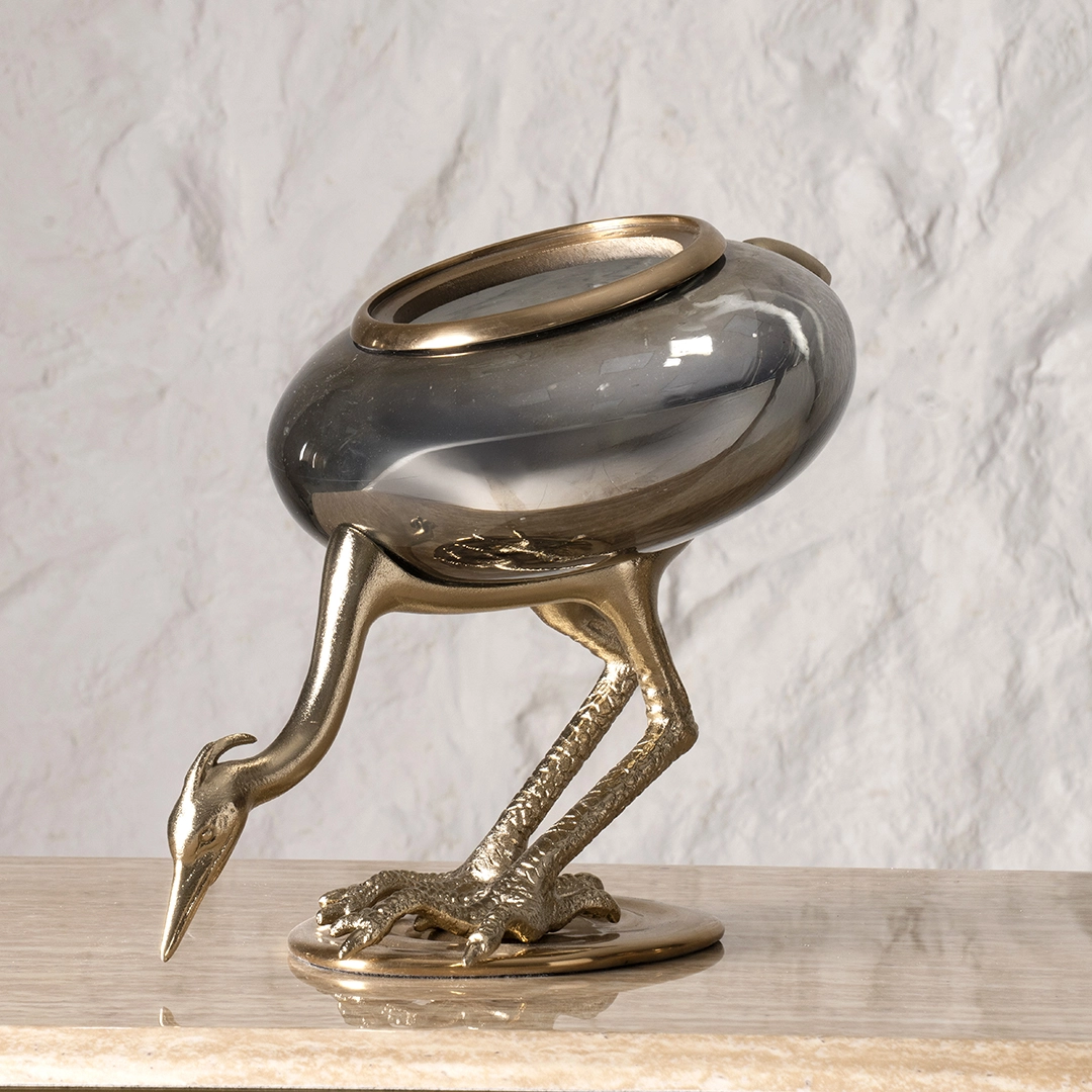 Serenya Footed Jar with Lid Small Gold & Bronze 27.5X19X27.5Cm