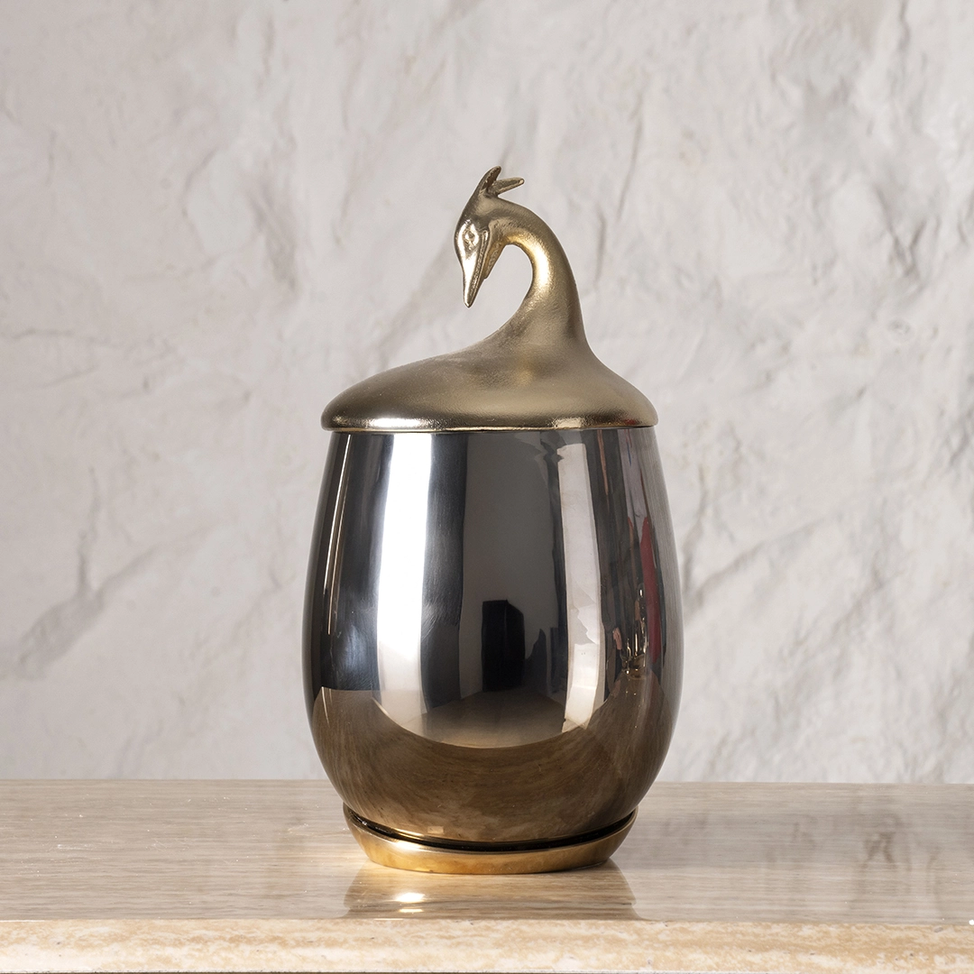 Serenya Trinket Jar Small Gold & Bronze 13X13X23.5Cm