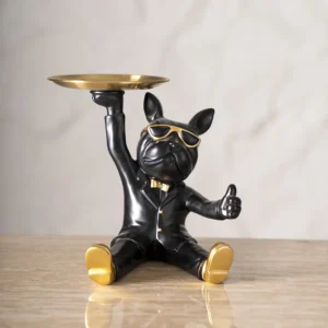 Swagster Seated Dog Butler Black & Gold 17×18.5×19.5Cm