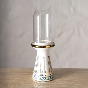 Taliah Ceramic Candle Holder White/Gold 12.5x12.5x35.3Cm