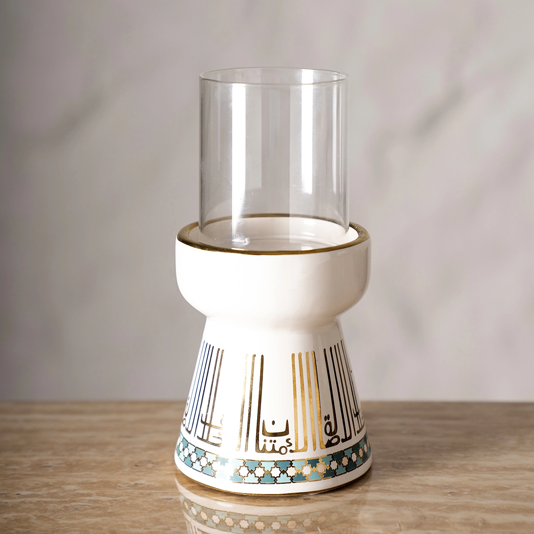 Taliah Ceramic Candle Holder White/Gold 13x13x20.5Cm