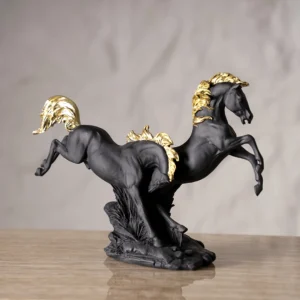 Valor Twin Galloping Horse Black & Gold 33.9x11x25.2Cm