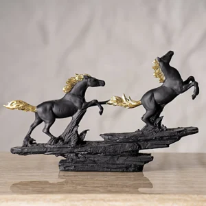 Valor Twin Running Horse Black & Gold 37x6.5x23Cm