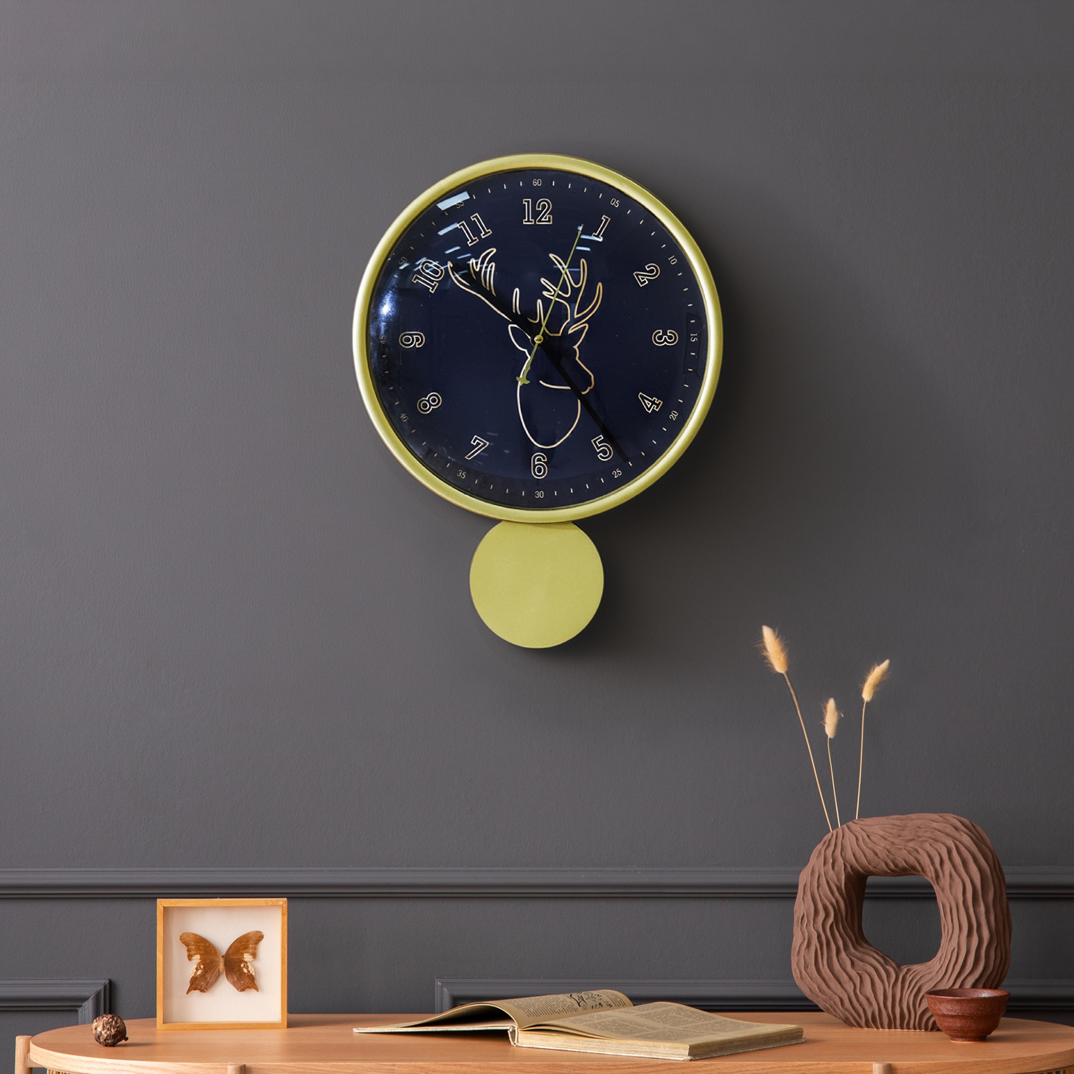 Chronos Wall Clock Blue/Gold 30Cm
