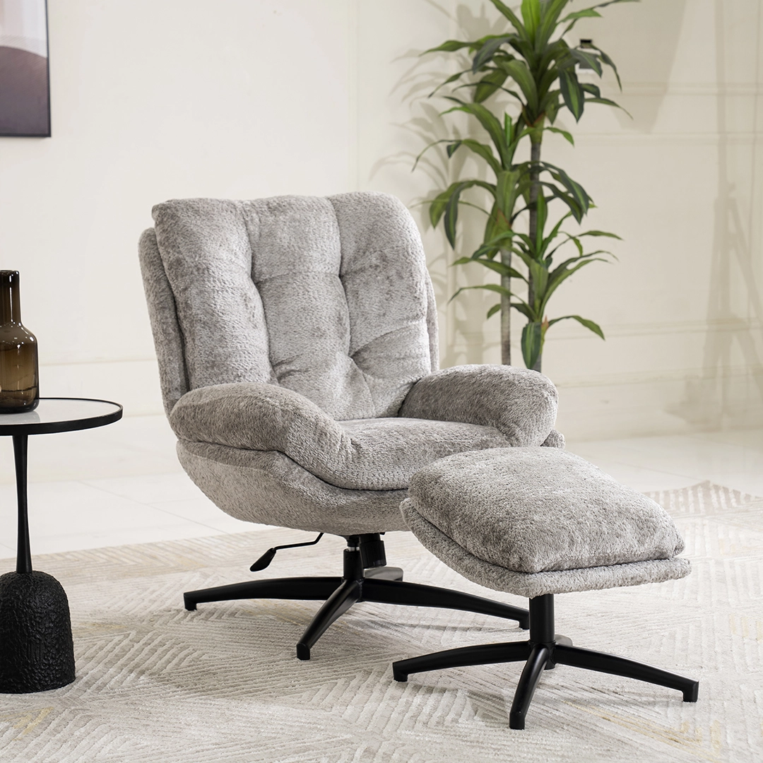Scandi Lounge Chair with Footstool-Grey