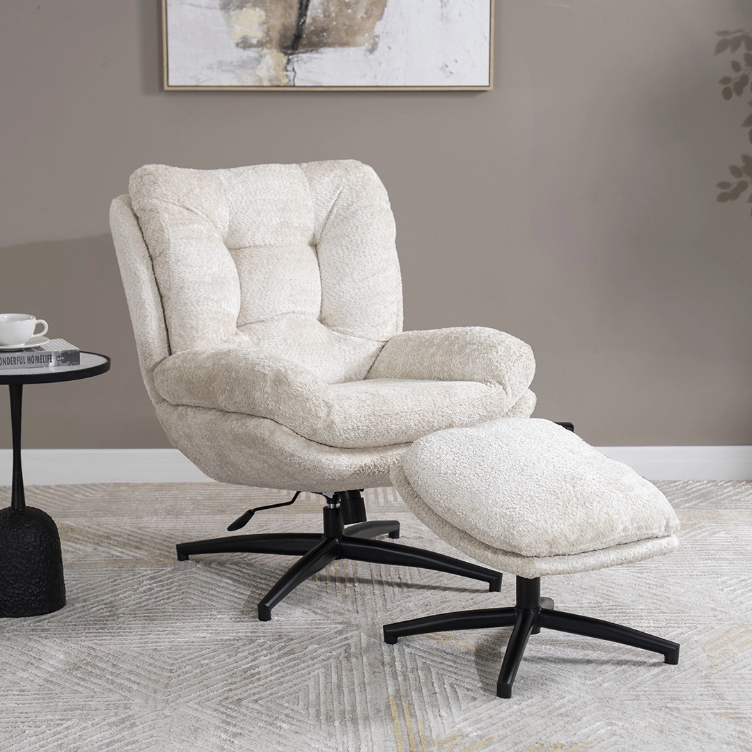 Scandi Lounge Chair with Footstool-Off White