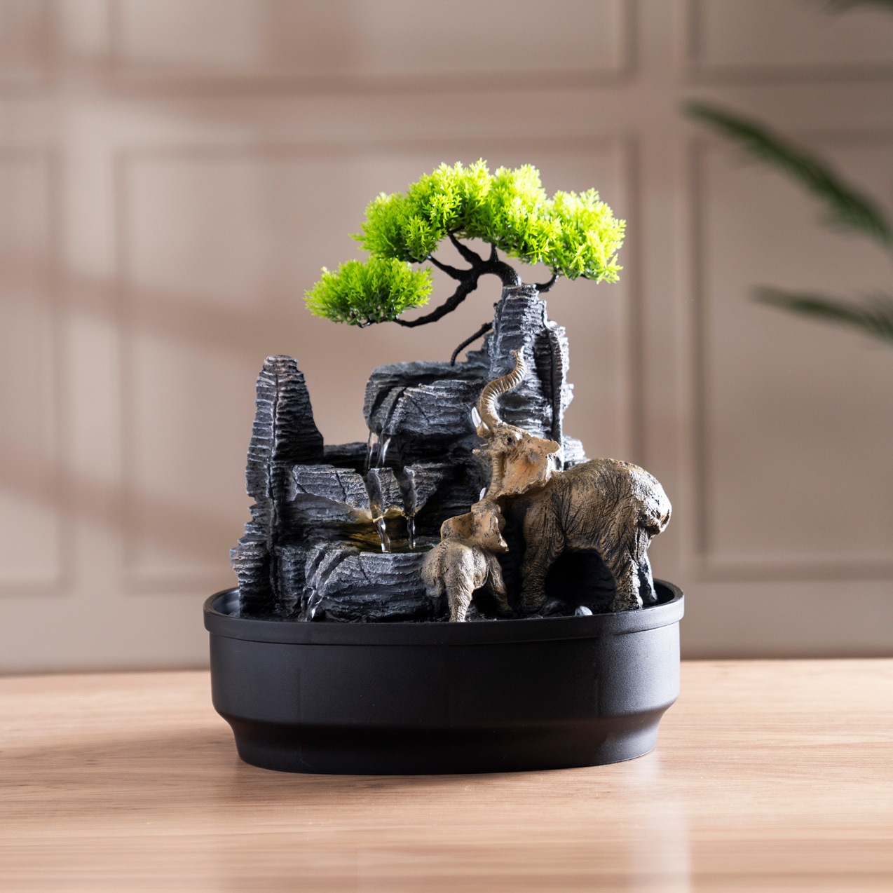 Rivulet Elephant & Cub Indoor Fountain Grey 27x19x32Cm