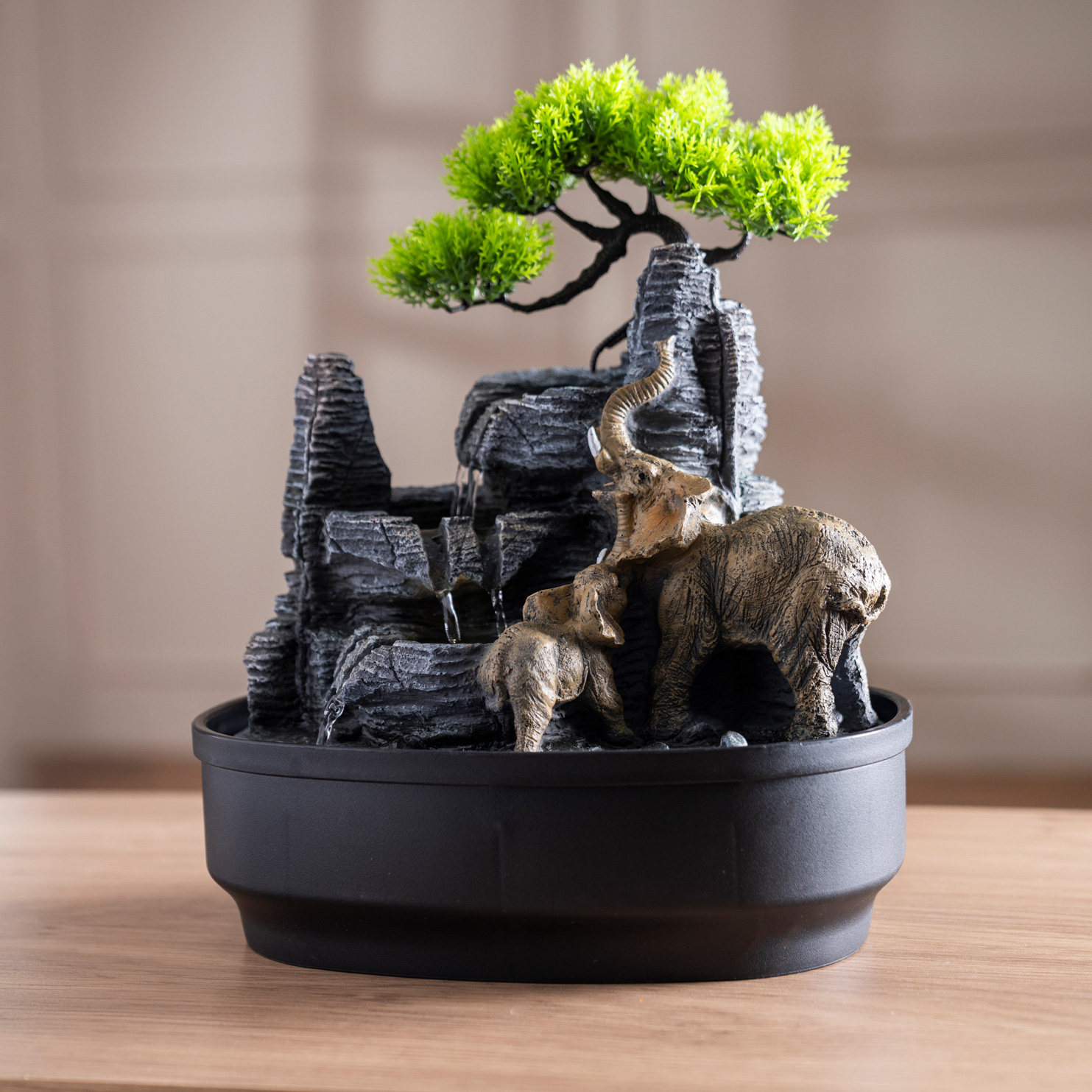 Rivulet Elephant & Cub Indoor Fountain Grey 27x19x32Cm - Image 3