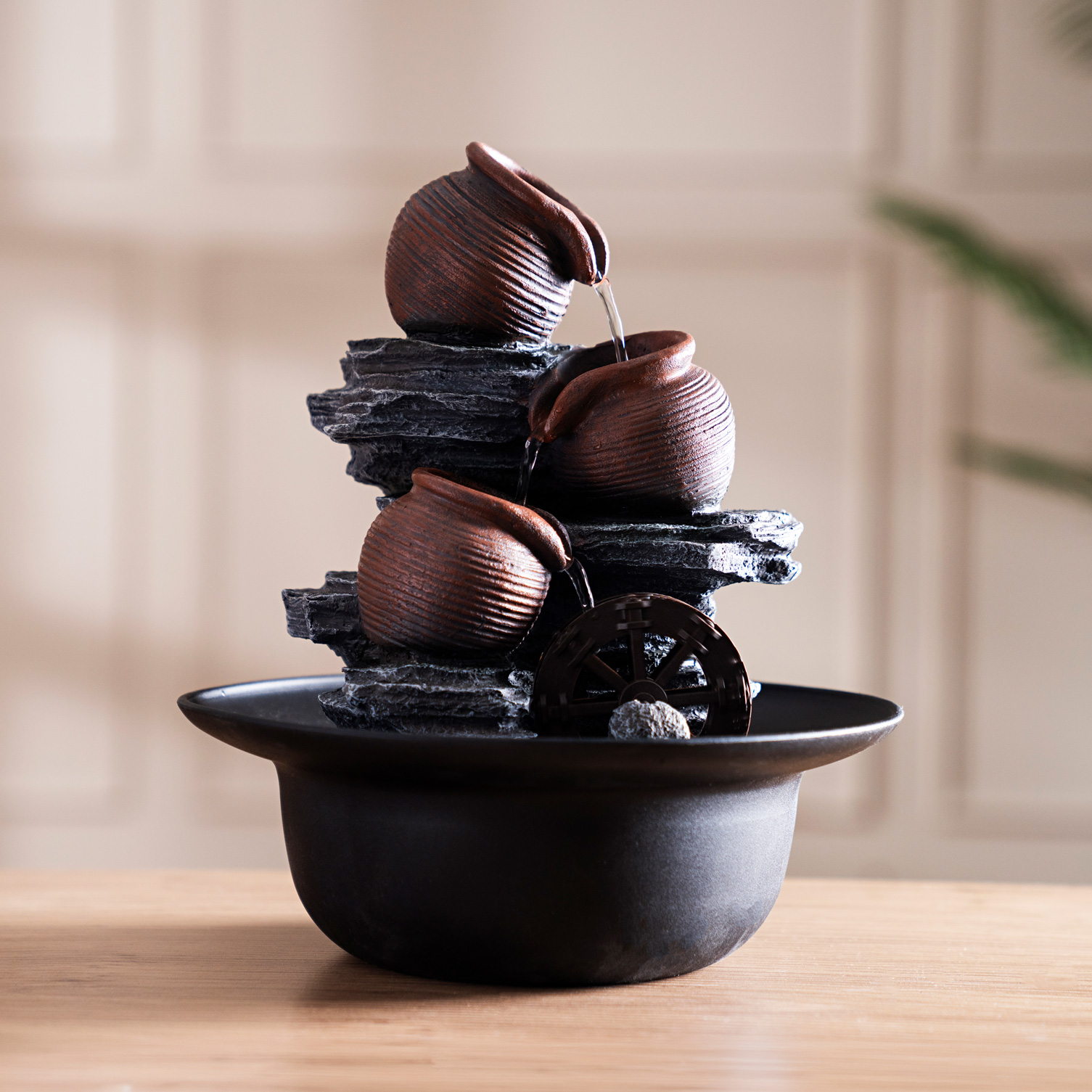 Rivulet Water Wheel Indoor Fountain Brown 23x23x27Cm