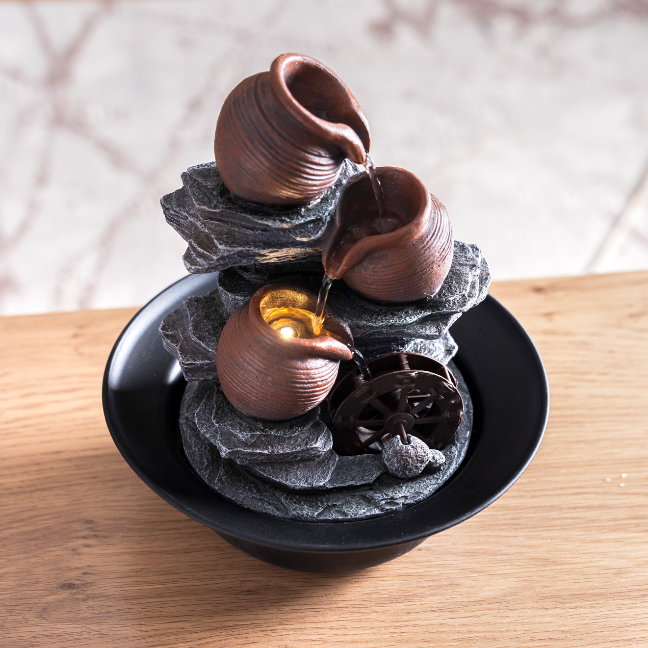 Rivulet Water Wheel Indoor Fountain Brown 23x23x27Cm - Image 4