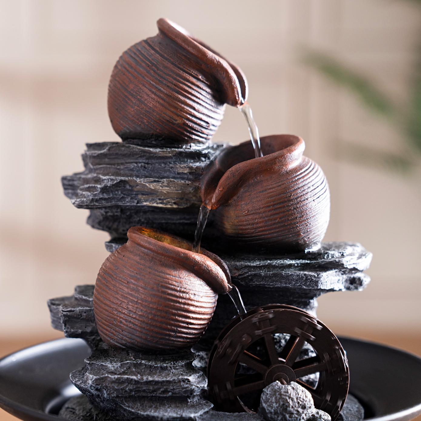 Rivulet Water Wheel Indoor Fountain Brown 23x23x27Cm - Image 5