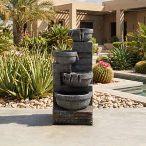 Serene Cascading Vessel Outdoor Fountain Grey 36x37x79Cm