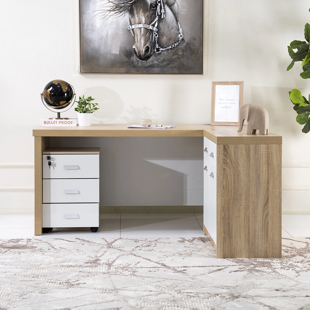 Sky Office Table-White & Oak