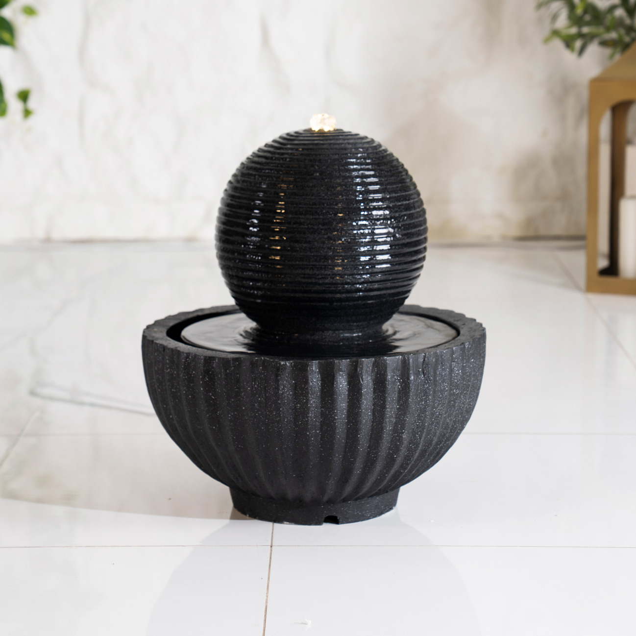Serene Floating Orb Bowl Outdoor Fountain Black 45x45x48Cm