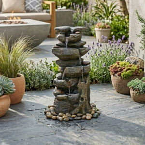 Serene Forest Stream Rock Tier Outdoor Fountain Grey 43x33x99Cm
