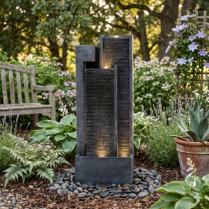 Serene Stone Flow Outdoor Fountain Grey 38x19x100Cm