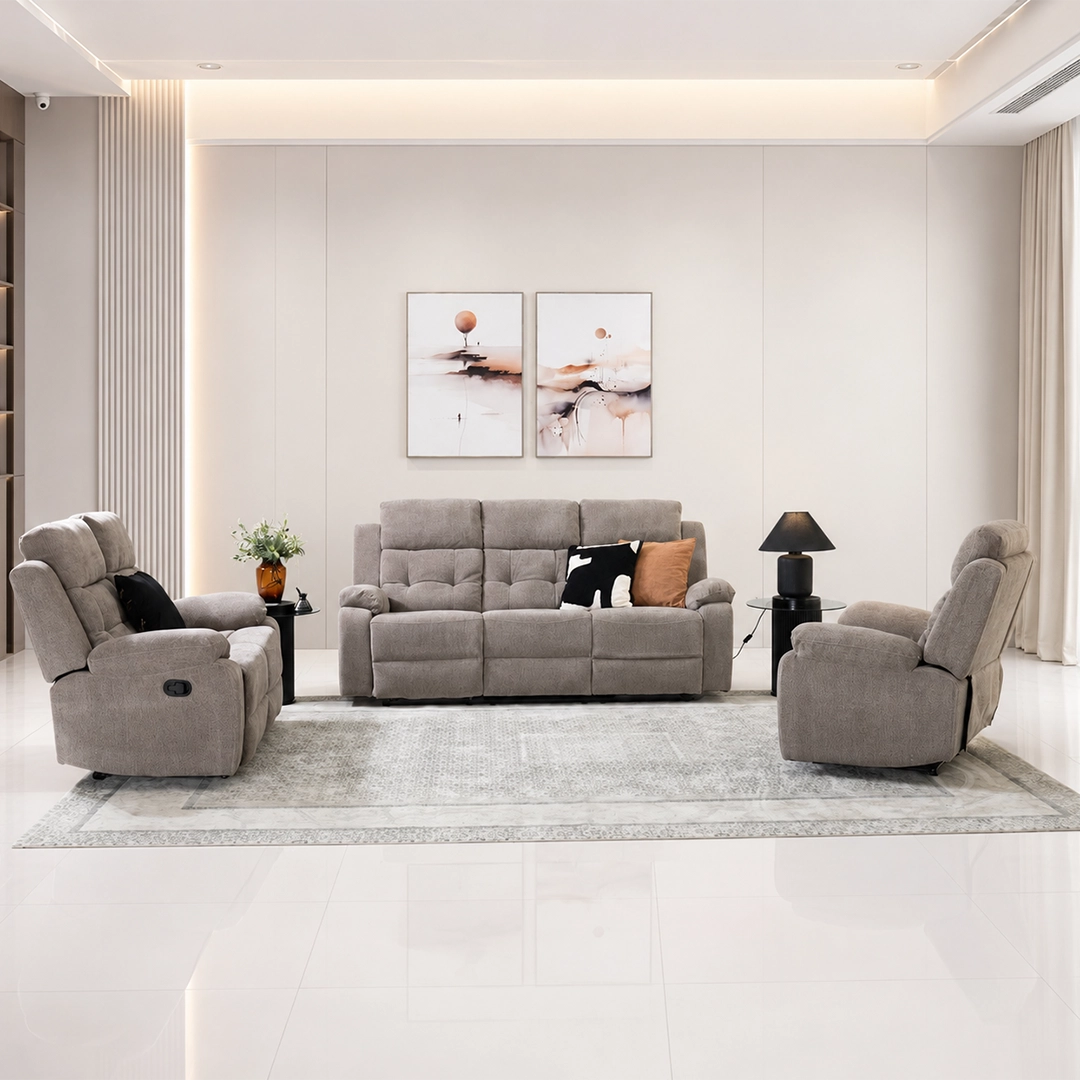 Griffen 6-Seater Recliner Sofa Set-Dark Beige - Image 5