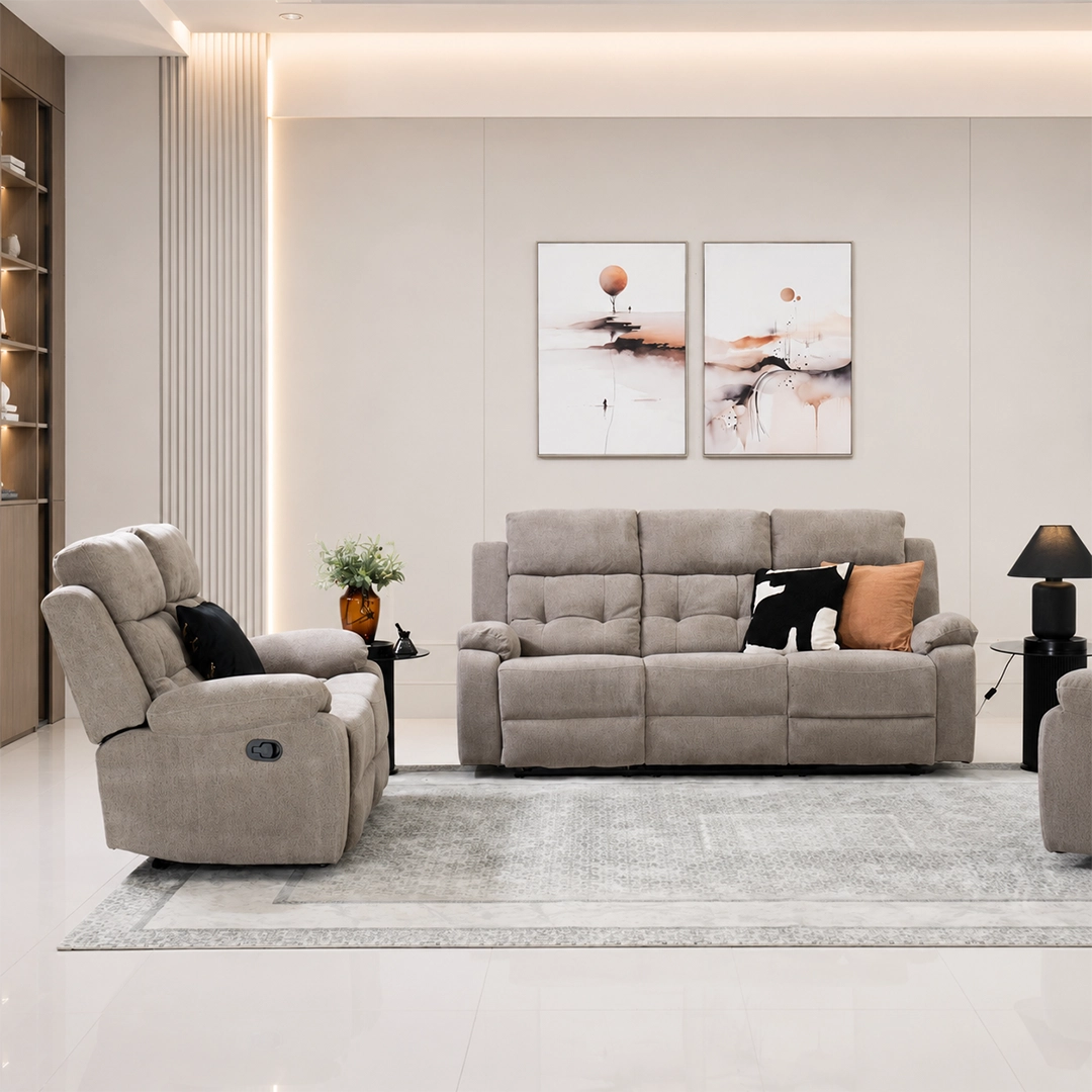 Griffen 6-Seater Recliner Sofa Set-Dark Beige - Image 6
