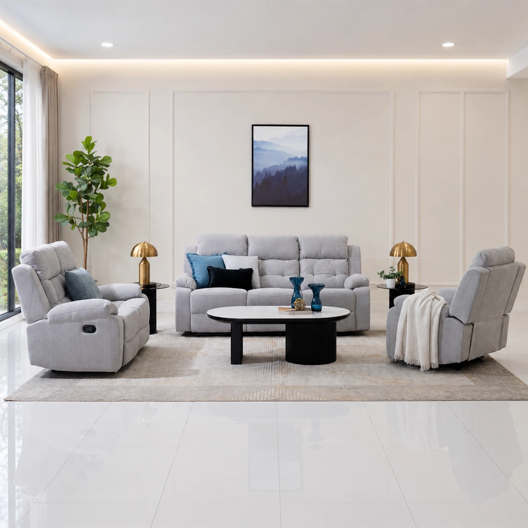 Griffen 6-Seater Recliner Sofa Set-Grey - Image 6
