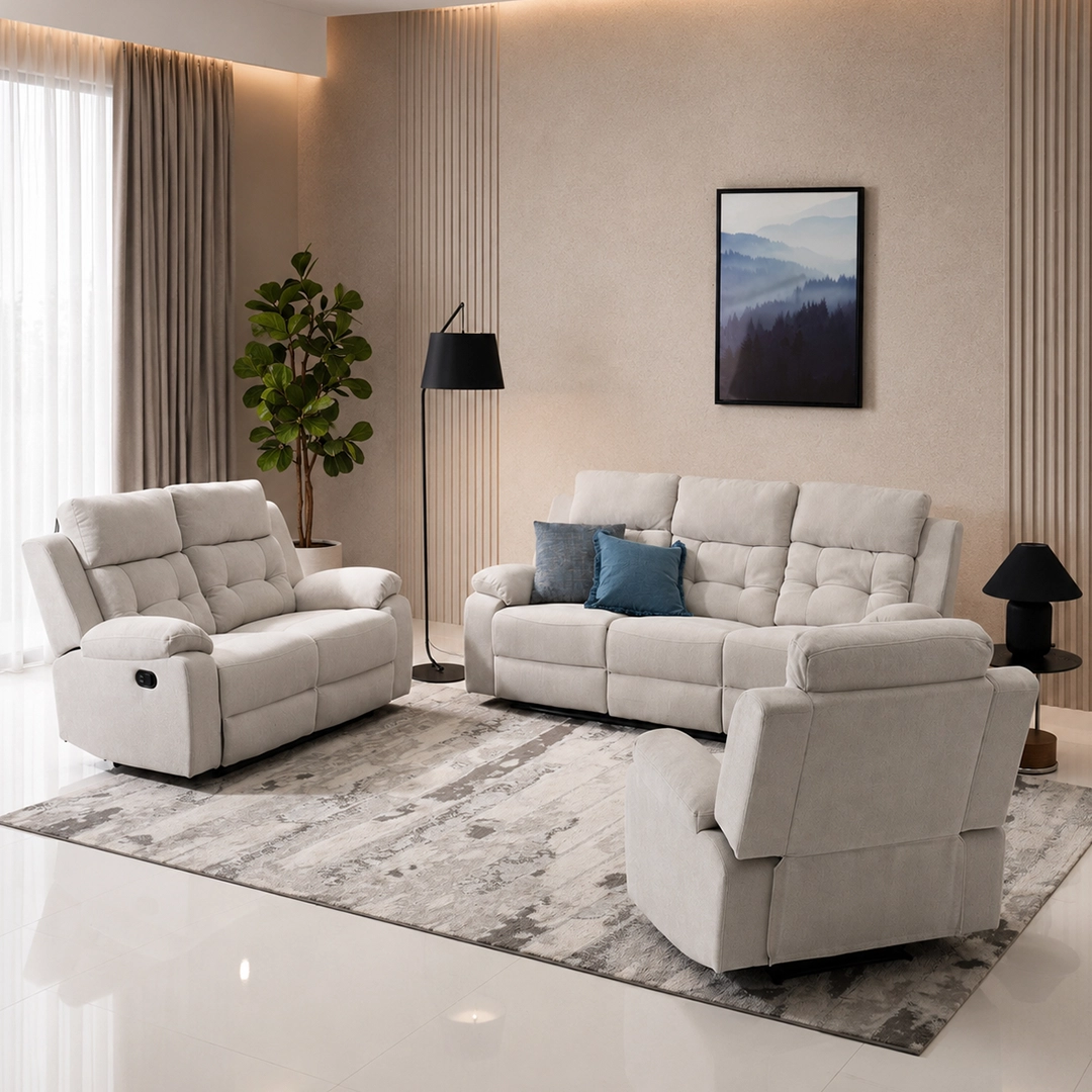 Griffen 6-Seater Recliner Sofa Set-Off White