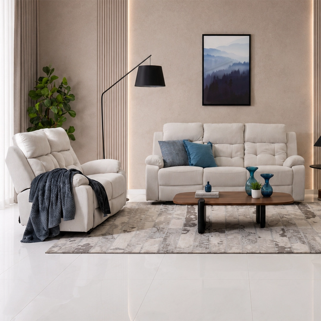 Griffen 6-Seater Recliner Sofa Set-Off White - Image 6