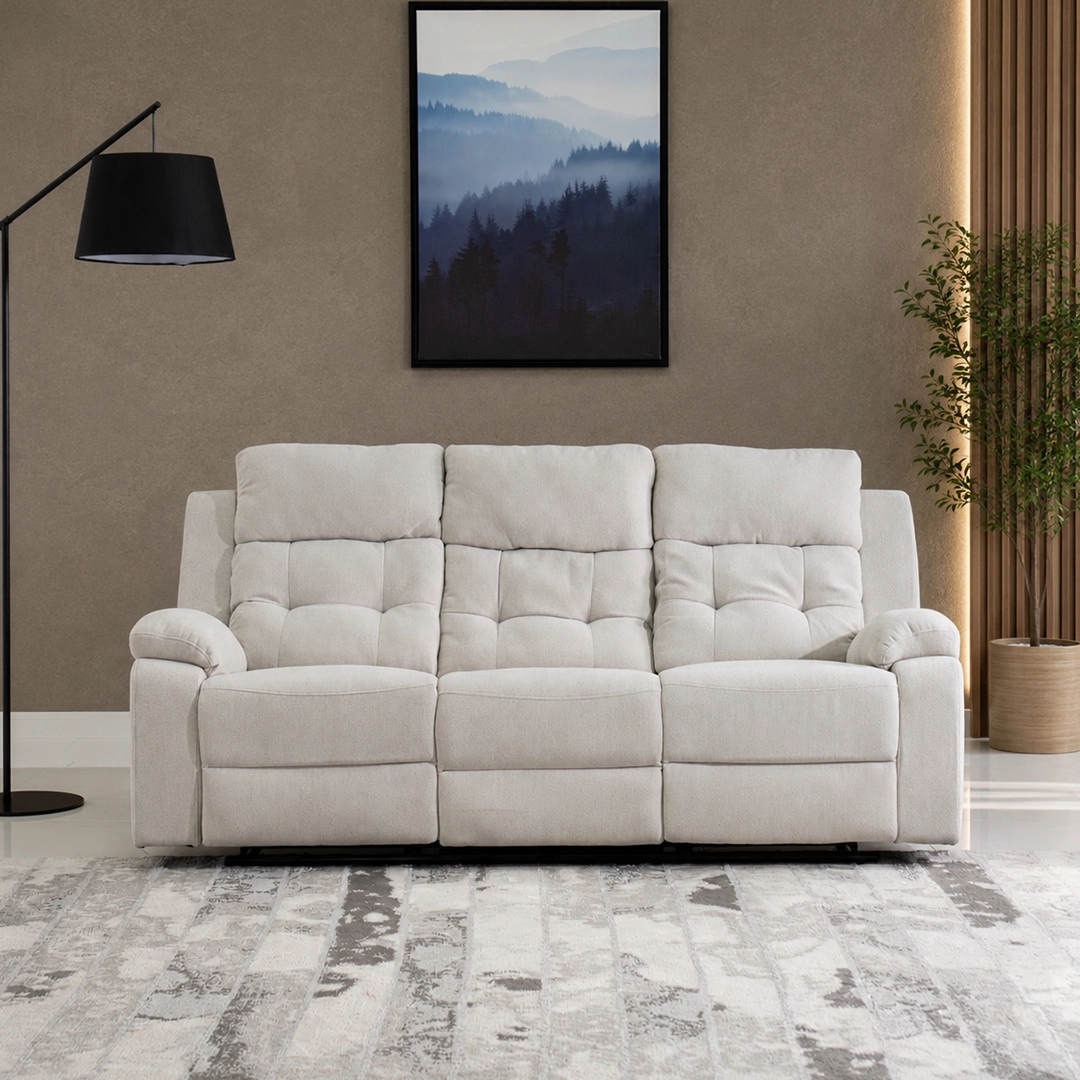 Griffen 6-Seater Recliner Sofa Set-Off White - Image 7