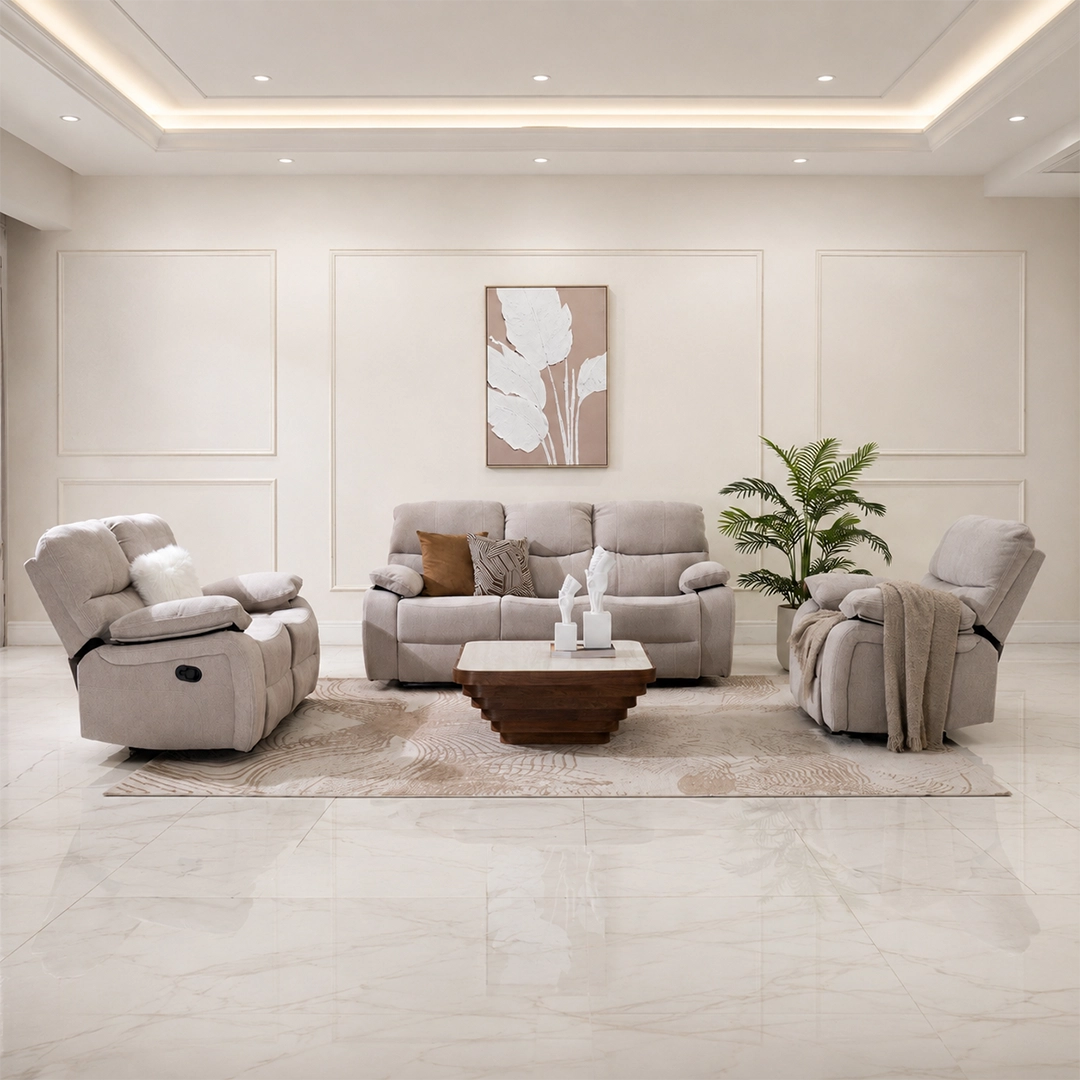 Stanford 6-Seater Recliner Sofa Set-Beige
