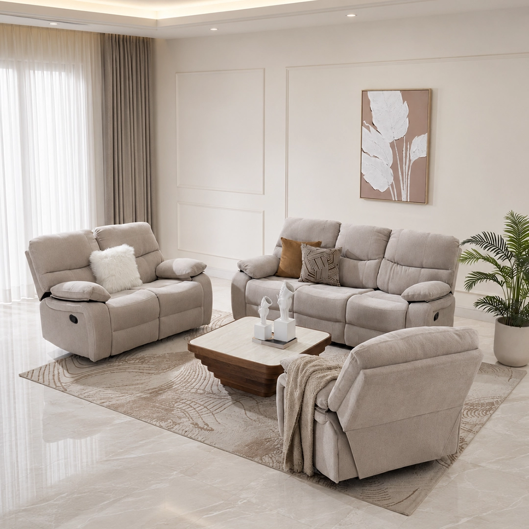 Stanford 6-Seater Recliner Sofa Set-Beige - Image 5